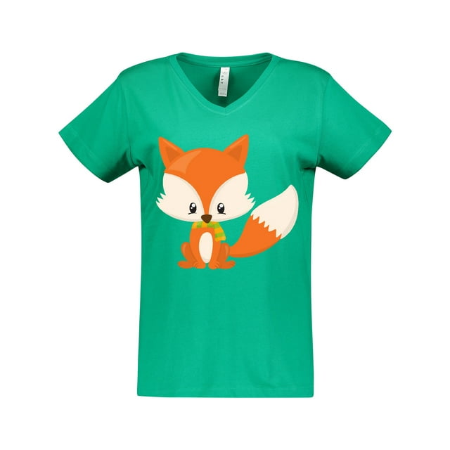 Inktastic Cute Fox, Little Fox, Baby Fox, Fox with Scarf Women's V-Neck T-Shirt