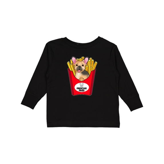 Inktastic Cute Frenchie in French Fries Boys or Girls Long Sleeve Toddler T-Shirt