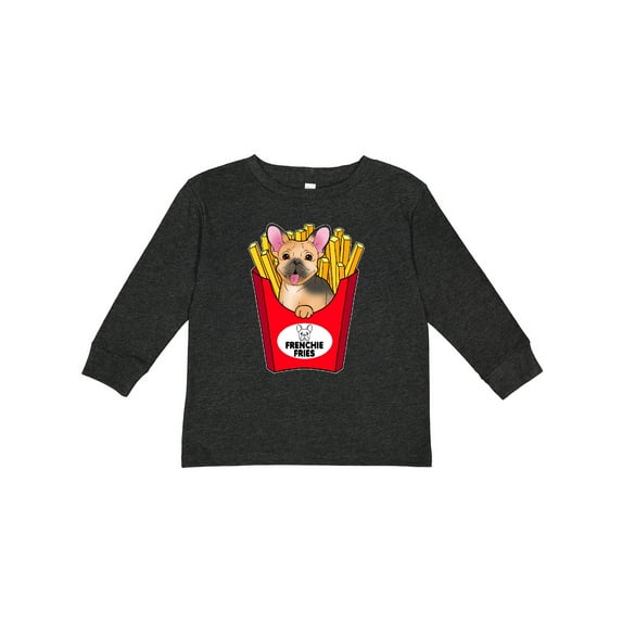 Inktastic Cute Frenchie in French Fries Boys or Girls Long Sleeve Toddler T-Shirt