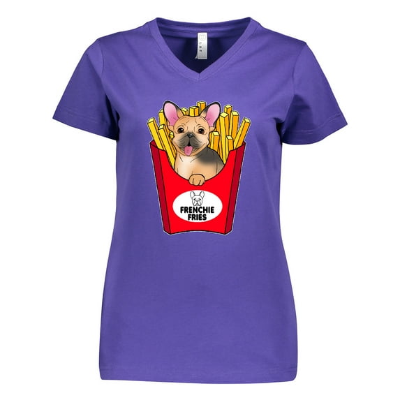 Inktastic Cute Frenchie in French Fries Women's V-Neck T-Shirt
