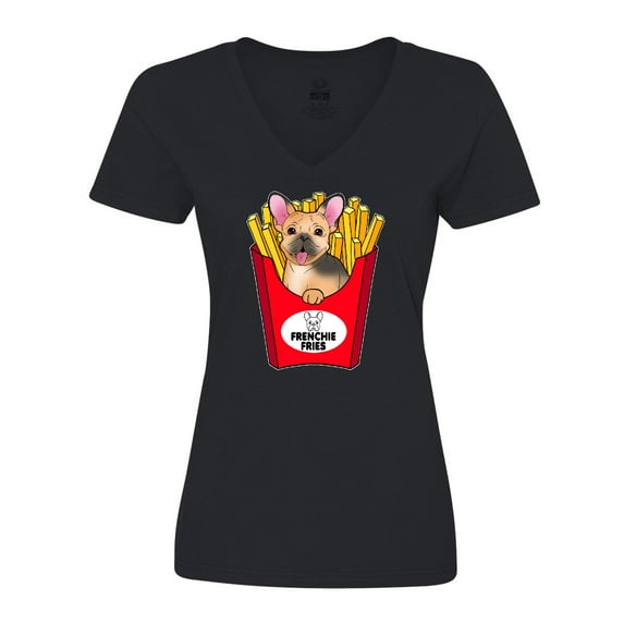 Inktastic Cute Frenchie in French Fries Women's V-Neck T-Shirt