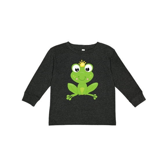 Inktastic Cute Frog, Green Frog, Crown, Frog Prince Boys or Girls Long Sleeve Toddler T-Shirt