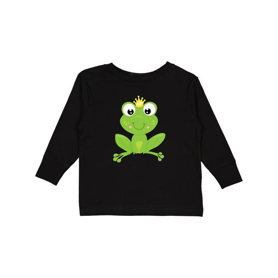 Inktastic Cute Frog, Green Frog, Crown, Frog Prince Boys or Girls Long Sleeve Toddler T-Shirt