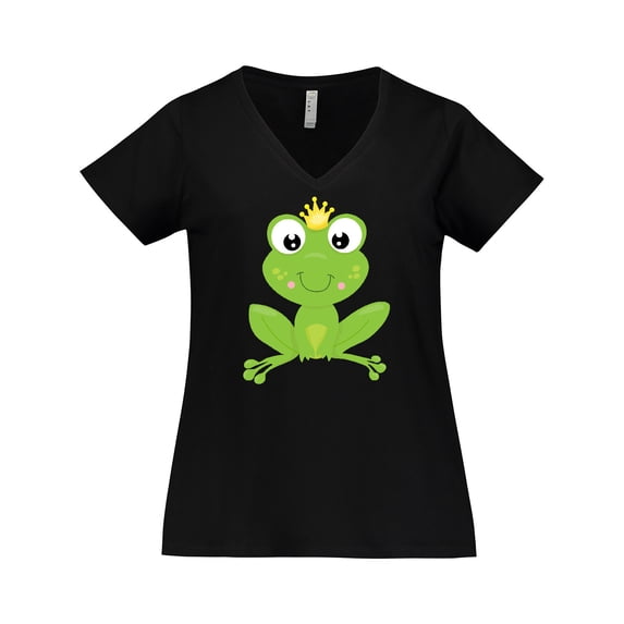 Inktastic Cute Frog, Green Frog, Crown, Frog Prince Women's Plus Size V-Neck T-Shirt
