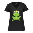 thumbnail image 1 of Inktastic Cute Frog, Green Frog, Crown, Frog Prince Women's Plus Size V-Neck T-Shirt, 1 of 5