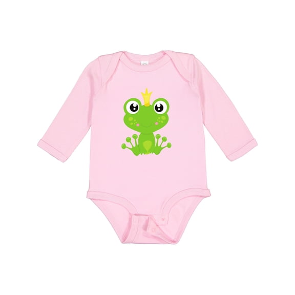 Inktastic Cute Frog, Green Frog, Frog Prince, Crown Boys or Girls Long Sleeve Baby Bodysuit