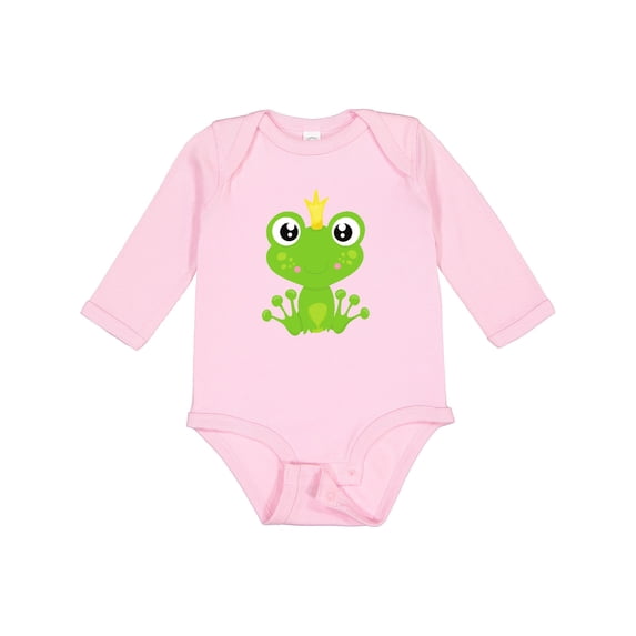 Inktastic Cute Frog, Green Frog, Frog Prince, Crown Boys or Girls Long Sleeve Baby Bodysuit