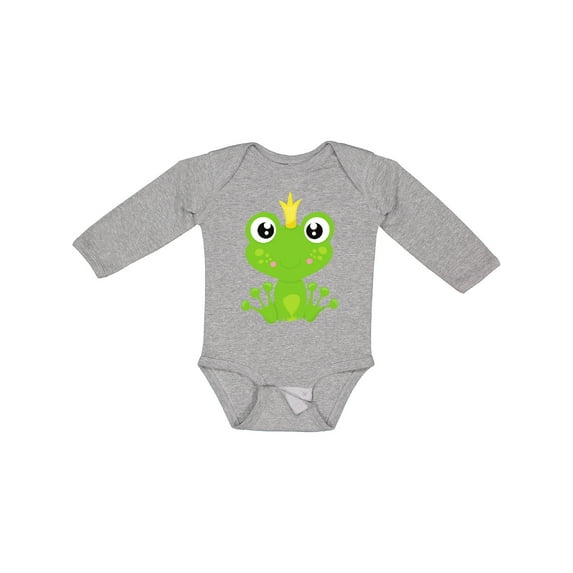 Inktastic Cute Frog, Green Frog, Frog Prince, Crown Boys or Girls Long Sleeve Baby Bodysuit