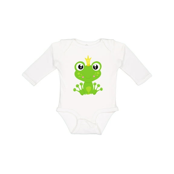 Inktastic Cute Frog, Green Frog, Frog Prince, Crown Boys or Girls Long Sleeve Baby Bodysuit