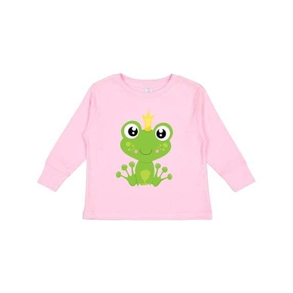 Inktastic Cute Frog, Green Frog, Frog Prince, Crown Boys or Girls Long Sleeve Toddler T-Shirt