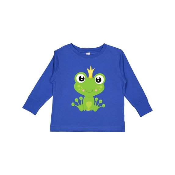 Inktastic Cute Frog, Green Frog, Frog Prince, Crown Boys or Girls Long Sleeve Toddler T-Shirt