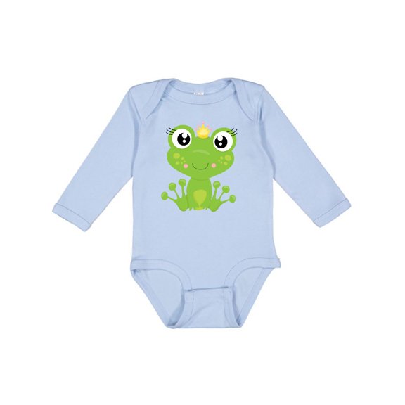 Inktastic Cute Frog, Green Frog, Frog Princess, Crown Girls Long Sleeve Baby Bodysuit