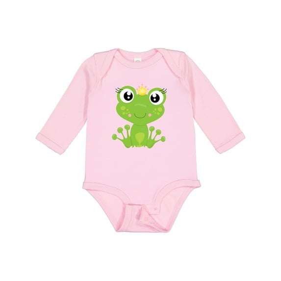 Inktastic Cute Frog, Green Frog, Frog Princess, Crown Girls Long Sleeve Baby Bodysuit