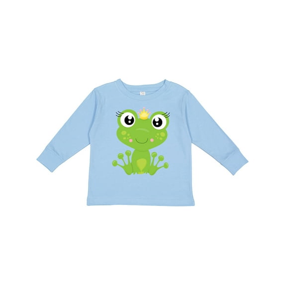 Inktastic Cute Frog, Green Frog, Frog Princess, Crown Girls Long Sleeve Toddler T-Shirt