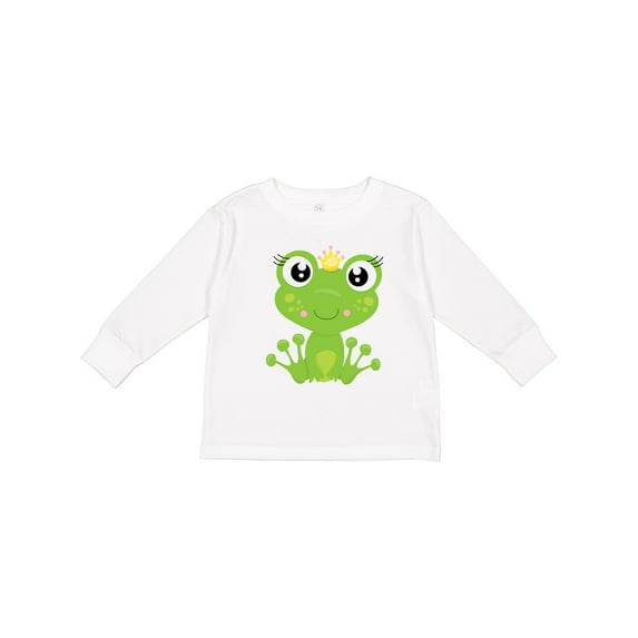 Inktastic Cute Frog, Green Frog, Frog Princess, Crown Girls Long Sleeve Toddler T-Shirt