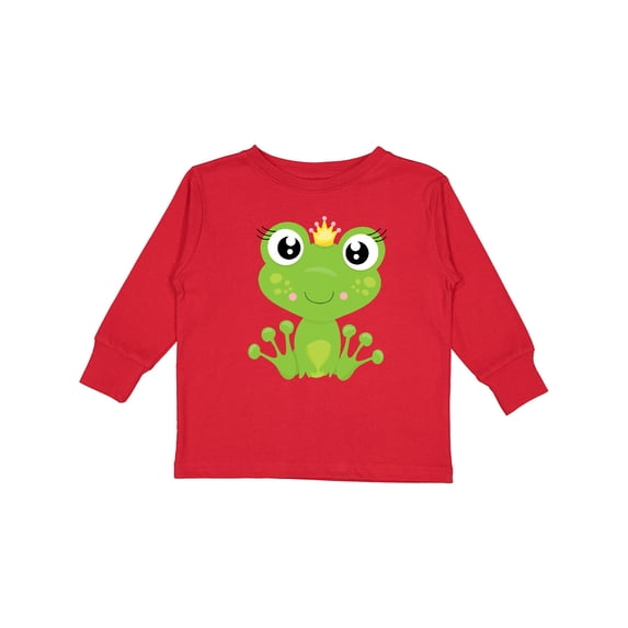 Inktastic Cute Frog, Green Frog, Frog Princess, Crown Girls Long Sleeve Toddler T-Shirt