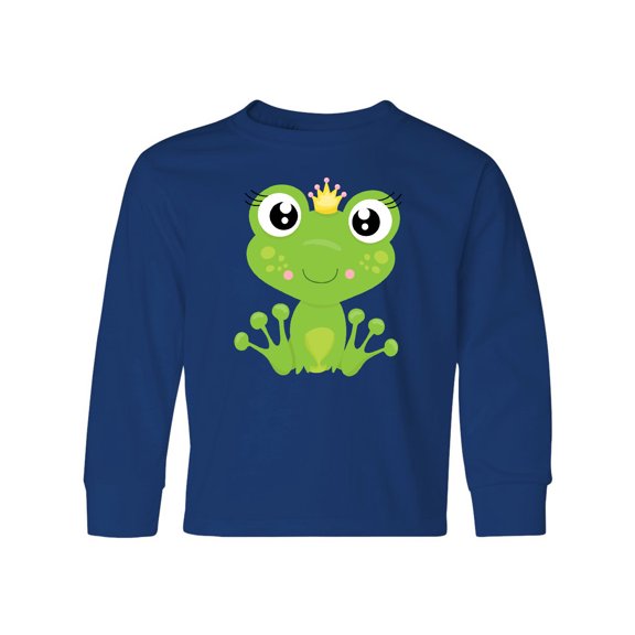 Inktastic Cute Frog, Green Frog, Frog Princess, Crown Long Sleeve Youth T-Shirt