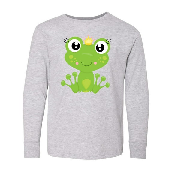 Inktastic Cute Frog, Green Frog, Frog Princess, Crown Long Sleeve Youth T-Shirt