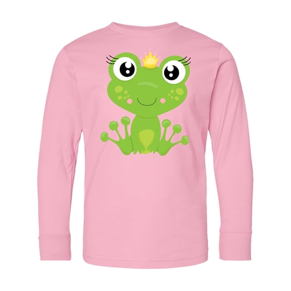 Inktastic Cute Frog, Green Frog, Frog Princess, Crown Long Sleeve Youth T-Shirt