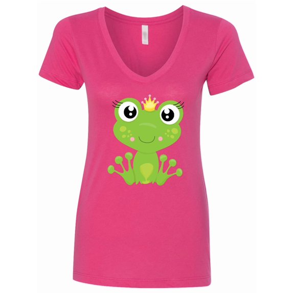Inktastic Cute Frog, Green Frog, Frog Princess, Crown Women's V-Neck T-Shirt