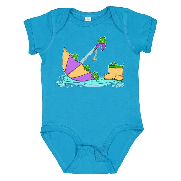 Inktastic Cute Frogs in a Umbrella with Boots Boys or Girls Baby Bodysuit