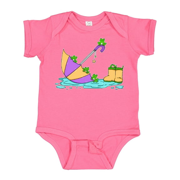 Inktastic Cute Frogs in a Umbrella with Boots Boys or Girls Baby Bodysuit
