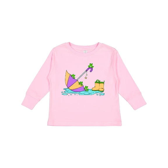 Inktastic Cute Frogs in a Umbrella with Boots Boys or Girls Long Sleeve Toddler T-Shirt