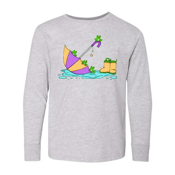 Inktastic Cute Frogs in a Umbrella with Boots Long Sleeve Youth T-Shirt