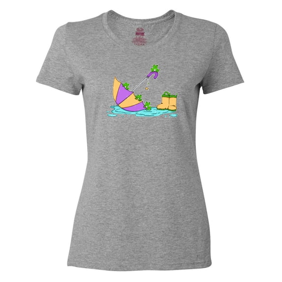 Inktastic Cute Frogs in a Umbrella with Boots Women's T-Shirt