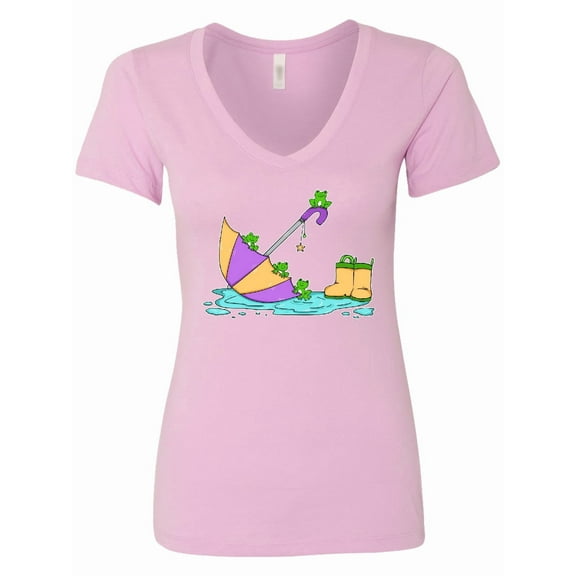 Inktastic Cute Frogs in a Umbrella with Boots Women's V-Neck T-Shirt