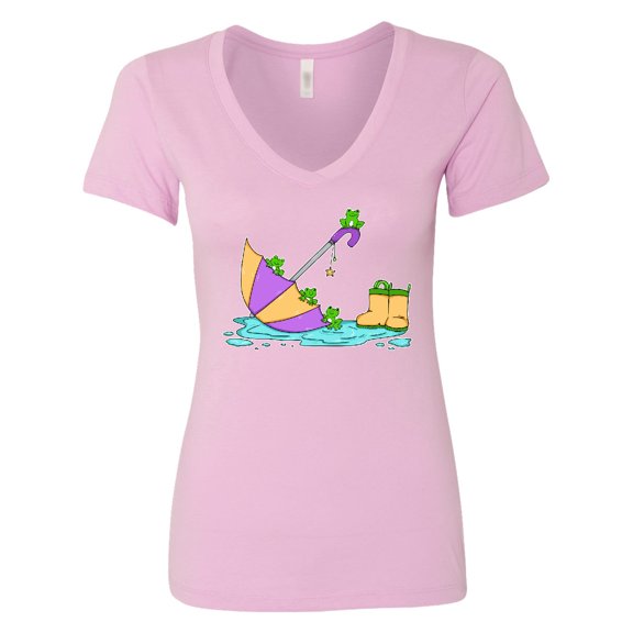 Inktastic Cute Frogs in a Umbrella with Boots Women's V-Neck T-Shirt