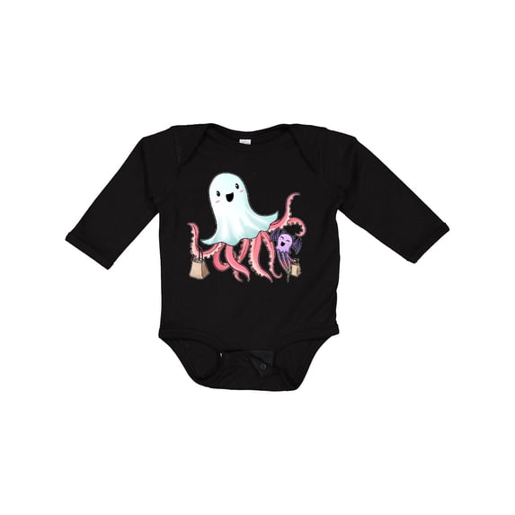 Inktastic Cute Ghost Octopus Trick or Treating with Bat Boys or Girls Long Sleeve Baby Bodysuit
