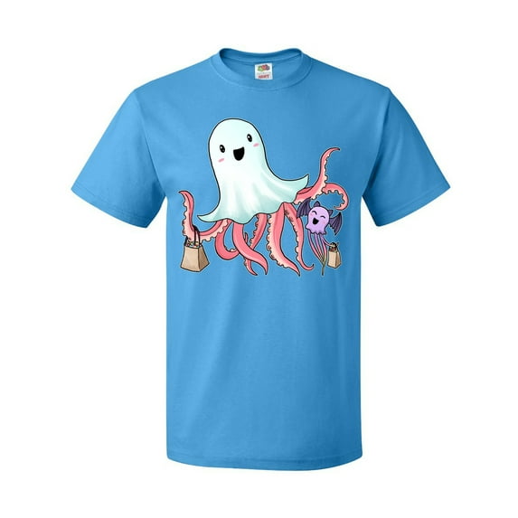 Inktastic Cute Ghost Octopus Trick or Treating with Bat T-Shirt