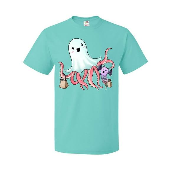 Inktastic Cute Ghost Octopus Trick or Treating with Bat T-Shirt