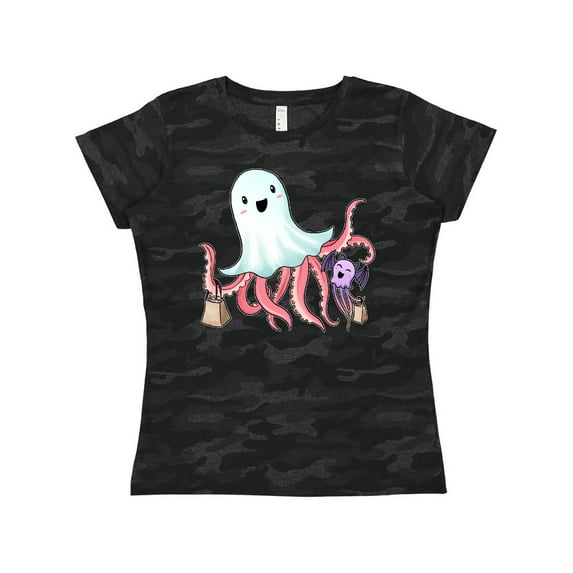 Inktastic Cute Ghost Octopus Trick or Treating with Bat Women's T-Shirt