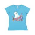 thumbnail image 1 of Inktastic Cute Ghost Octopus Trick or Treating with Bat Women's V-Neck T-Shirt, 1 of 5