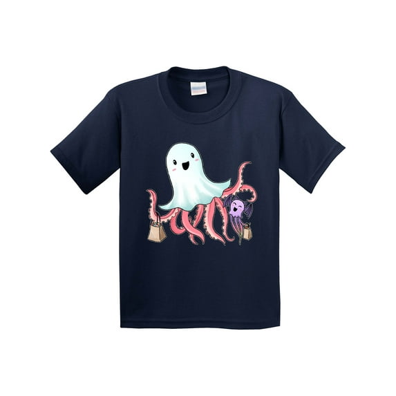 Inktastic Cute Ghost Octopus Trick or Treating with Bat Youth T-Shirt