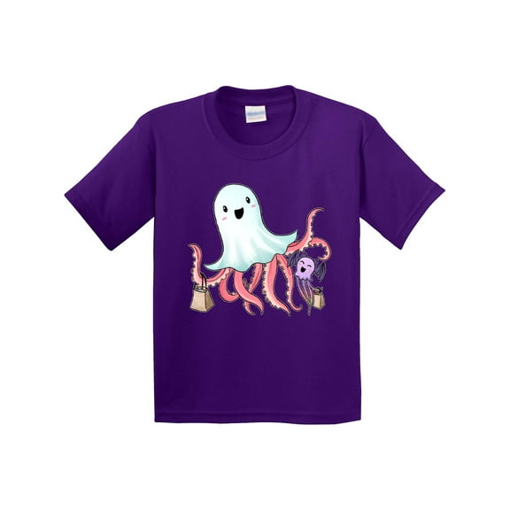 Inktastic Cute Ghost Octopus Trick or Treating with Bat Youth T-Shirt