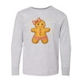 thumbnail image 1 of Inktastic Cute Gingerbread Girl with Pink Bow Christmas Long Sleeve Youth T-Shirt, 1 of 5