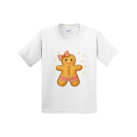 Inktastic Cute Gingerbread Girl with Pink Bow Christmas Youth T-Shirt