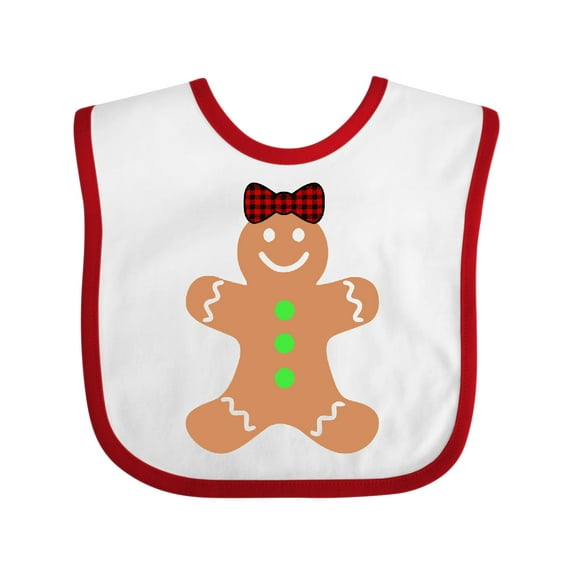 Inktastic Cute Gingerbread Girl with Red Plaid Bow Boys or Girls Baby Bib