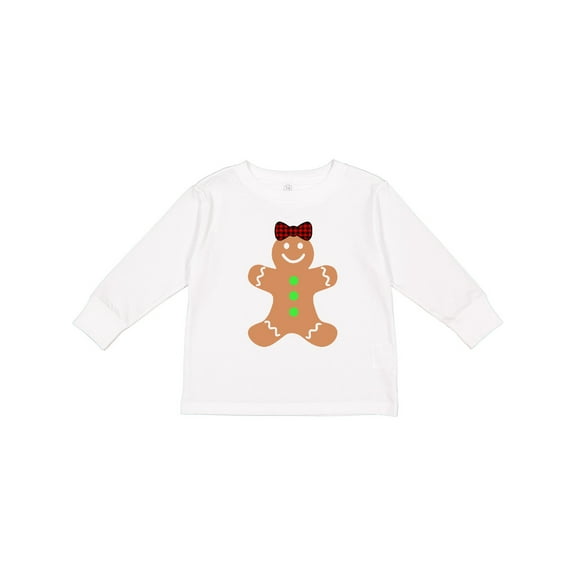 Inktastic Cute Gingerbread Girl with Red Plaid Bow Boys or Girls Long Sleeve Toddler T-Shirt