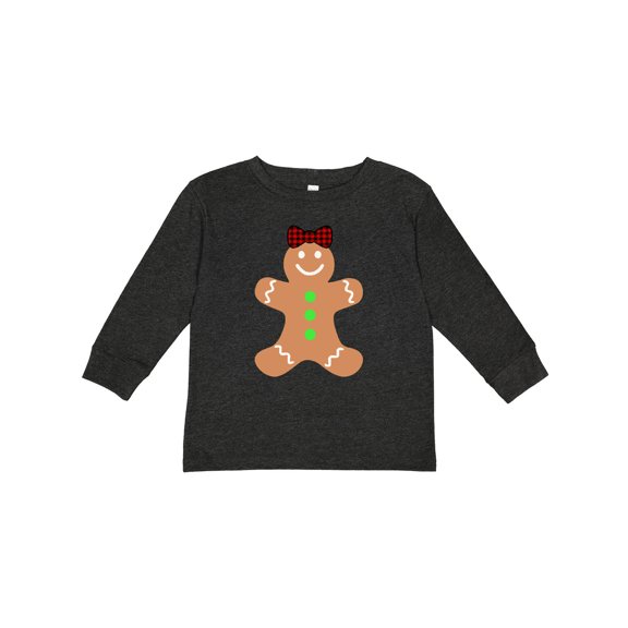 Inktastic Cute Gingerbread Girl with Red Plaid Bow Boys or Girls Long Sleeve Toddler T-Shirt