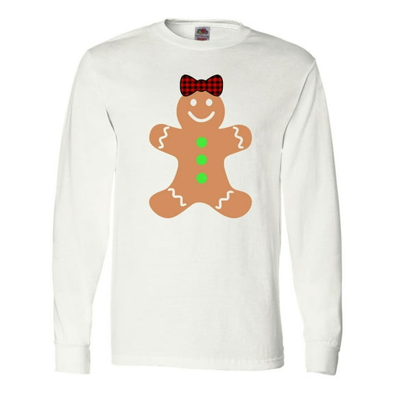 Inktastic Cute Gingerbread Girl with Red Plaid Bow Long Sleeve T-Shirt