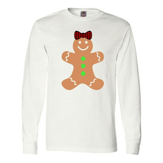 Inktastic Cute Gingerbread Girl with Red Plaid Bow Long Sleeve T-Shirt
