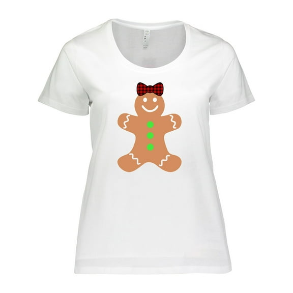 Inktastic Cute Gingerbread Girl with Red Plaid Bow Women's Plus Size T-Shirt