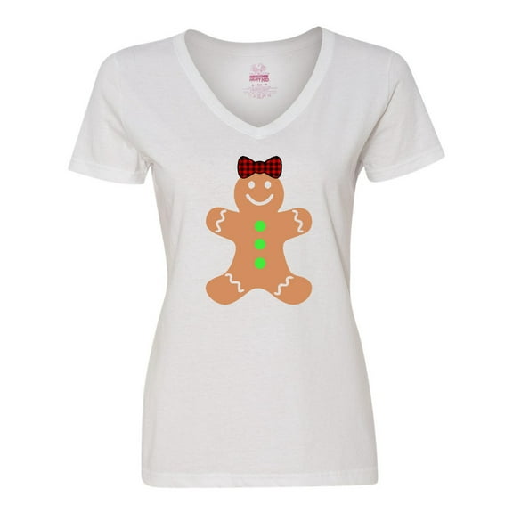 Inktastic Cute Gingerbread Girl with Red Plaid Bow Women's V-Neck T-Shirt
