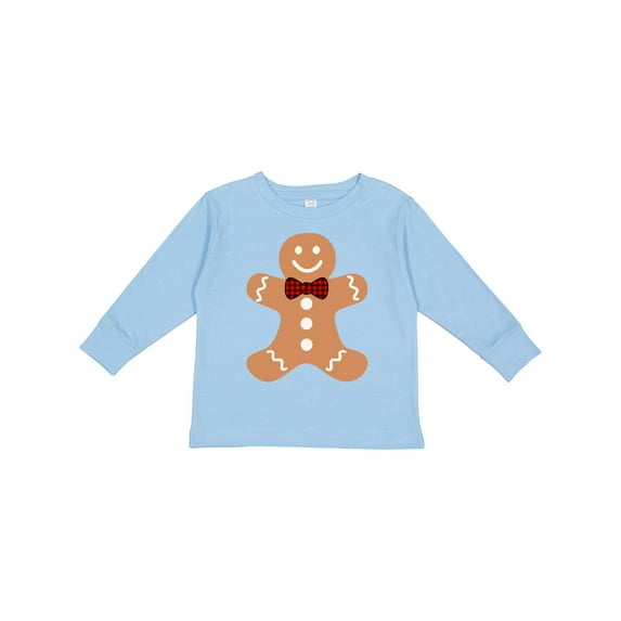 Inktastic Cute Gingerbread Man with Red Plaid Bowtie Boys or Girls Long Sleeve Toddler T-Shirt