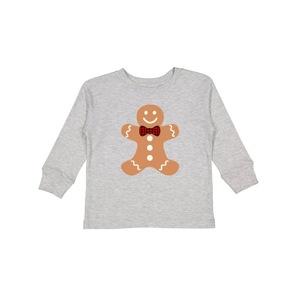 Inktastic Cute Gingerbread Man with Red Plaid Bowtie Boys or Girls Long Sleeve Toddler T-Shirt