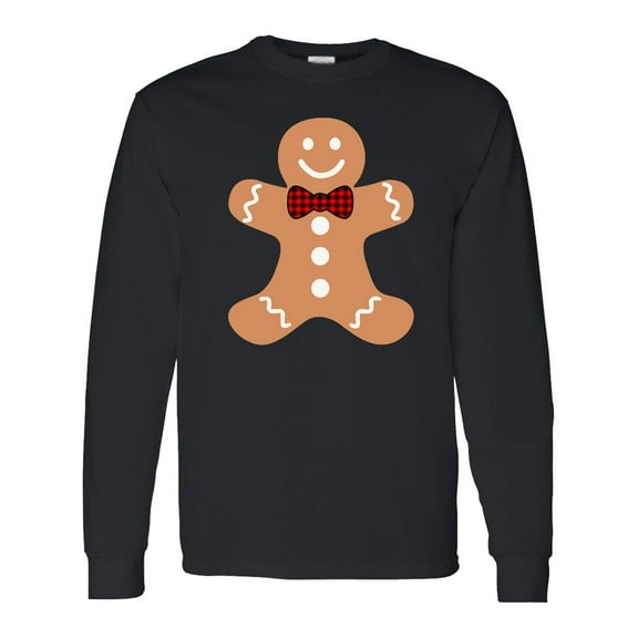 Inktastic Cute Gingerbread Man with Red Plaid Bowtie Long Sleeve T-Shirt